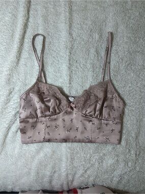 Garage Blush Pink Lace Trim Satin Crop Cami
